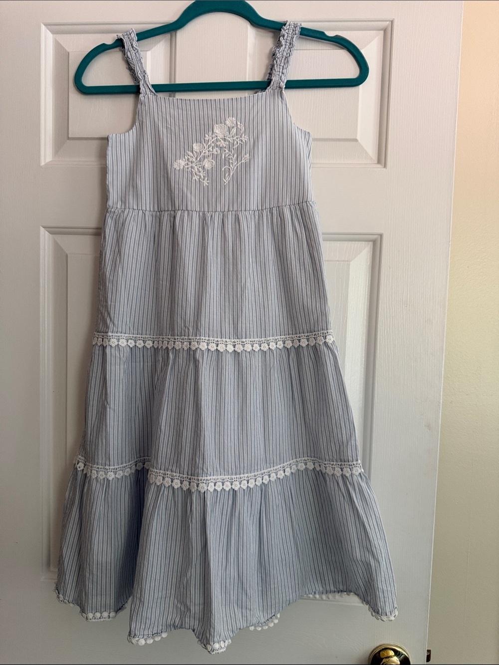 Haute Hippie Light Blue & White Pinstripe Tiered Sundress